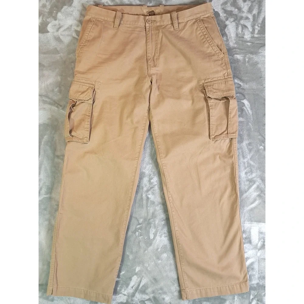 Sonoma Men Khaki Cargo Pants 36x34 Tan Cotton Casual Skater Gorpcore Vintage